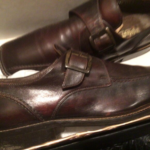 Italian Strap Monk Shoes Men's Burnished Mahogany Leather US 11.5 M - Picture 4 of 7